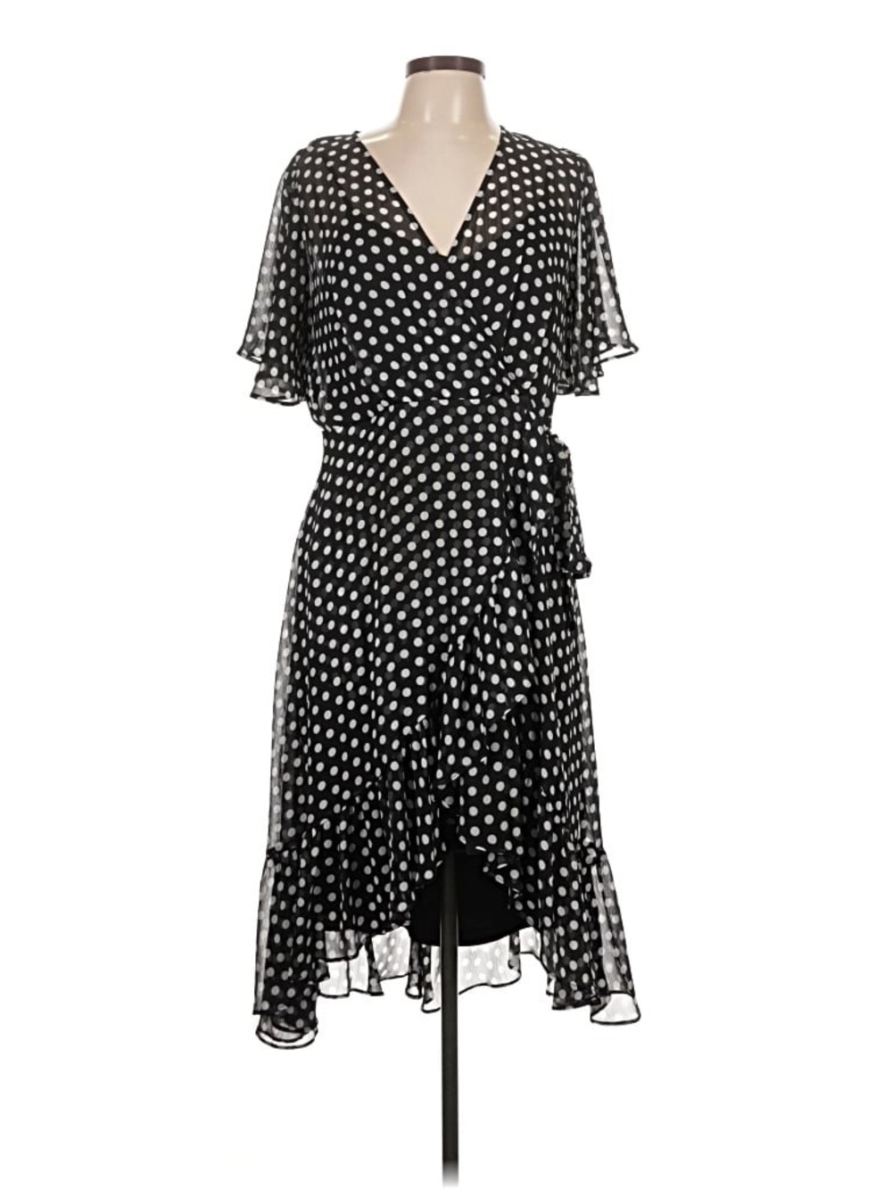 Calvin Klein Black and White Polka Dot Wrap Dress